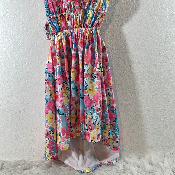 Floral V-Neck Colorful Sexy Open Back Mini Dress Size Large - Picture 6 of 16